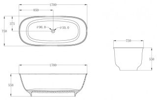 Прозрачная ванна ABBER Kristall AT9707Opal из полиэфирной смолы 170x75см коричневый